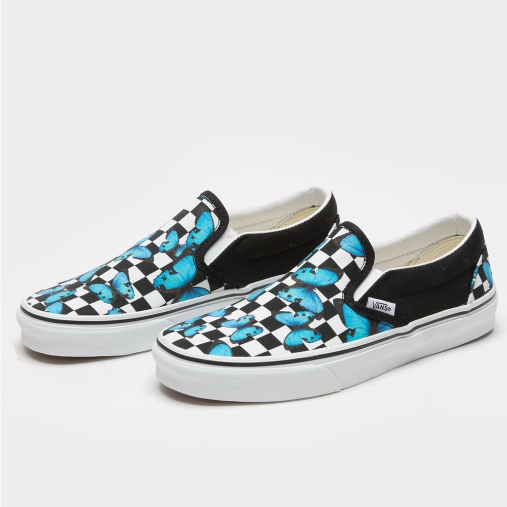 Vans Black and Blue Checkered Slip-On Sneakers